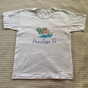 Vintage 1997 Anime Expo White 100% Cotton Funny Fish Graphic Tee